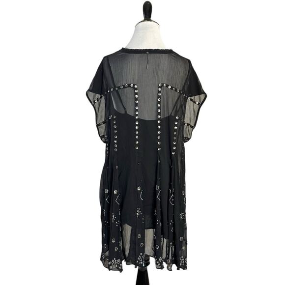 Free People Bohemian Gypsy Witchy Beaded Aston Dress Black Small Sheer Bells - Picture 9 of 14